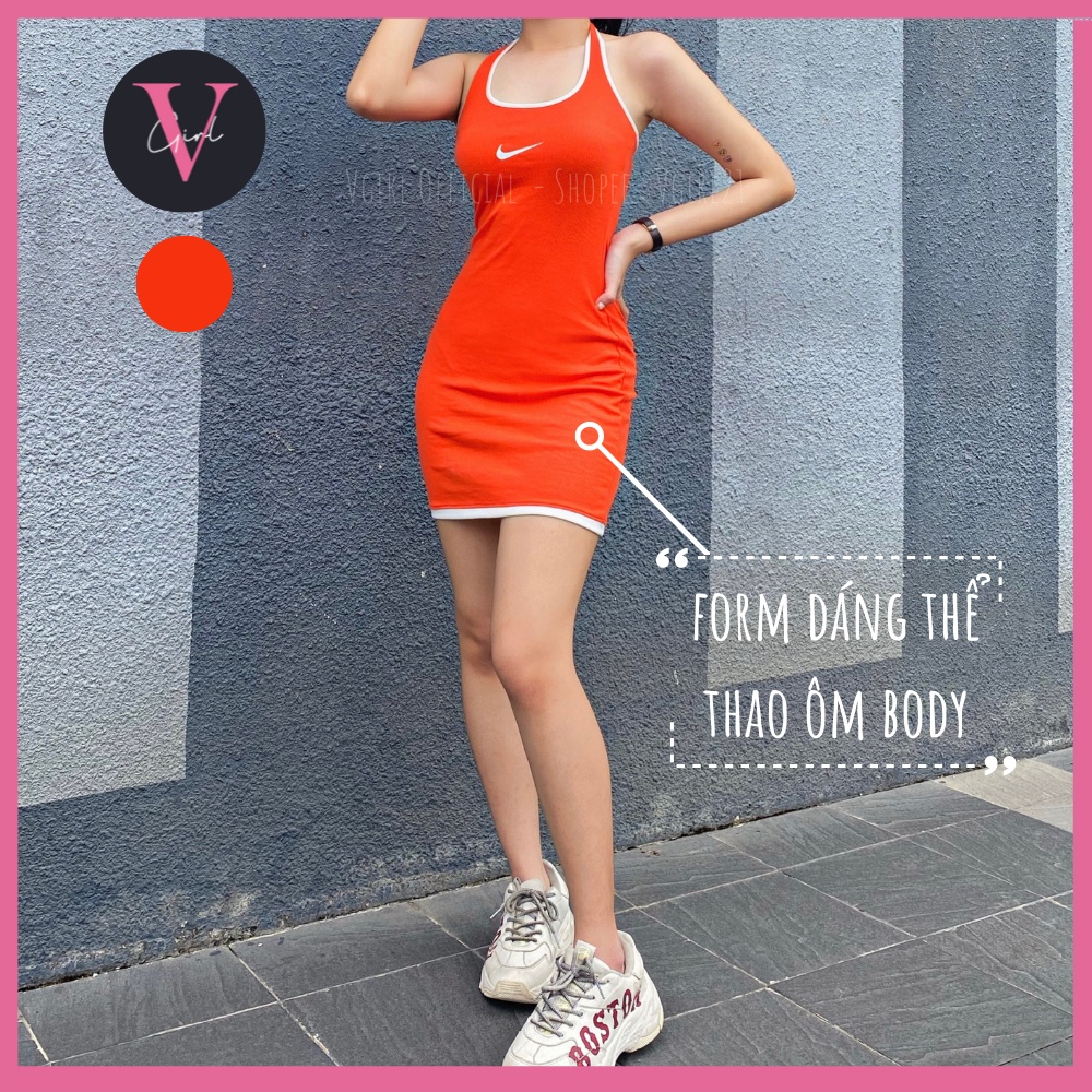 [Mã FAMARAL1 giảm 10K đơn 50K] Đầm Body thể thao Nữ VGIRL Hai dây cổ tròn hở lưng, logo ✔️[ẢNH ĐỘC QUYỀN] | BigBuy360 - bigbuy360.vn