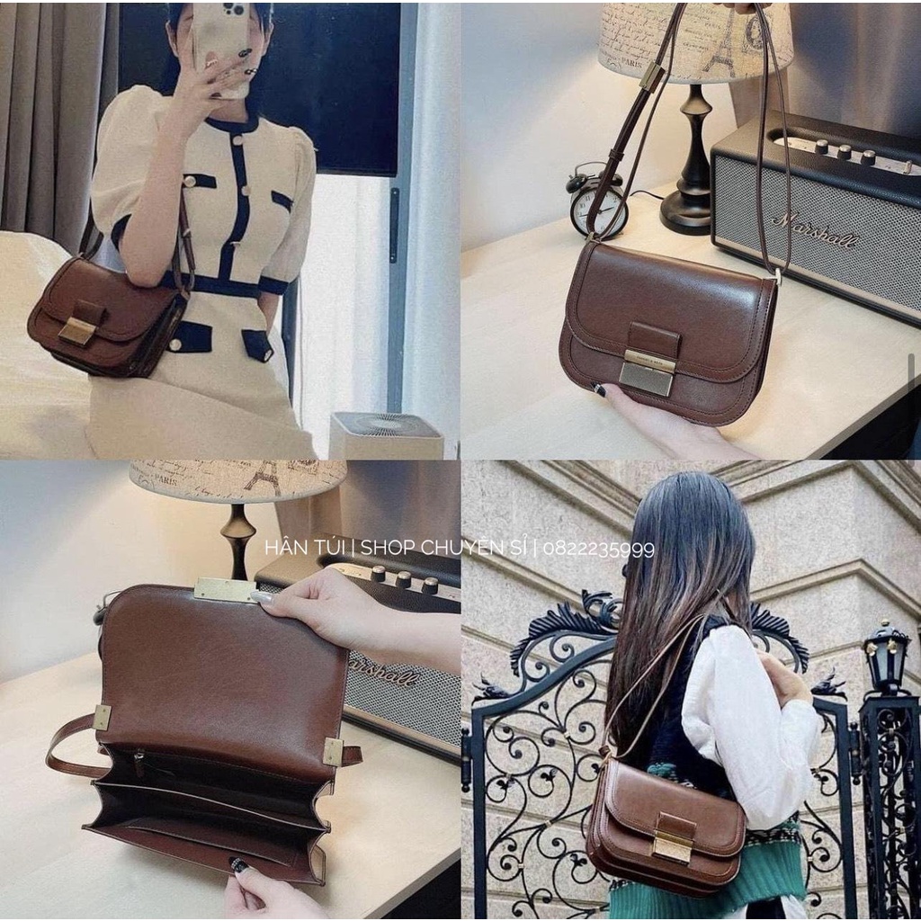 Túi Bầu Vintage like au Siêu HOT , Dây Da Bản Nhỏ , Họa Tiết Gờ C Tinh Xảo , - Ảnh Chụp Thật - Hân Anh Túi