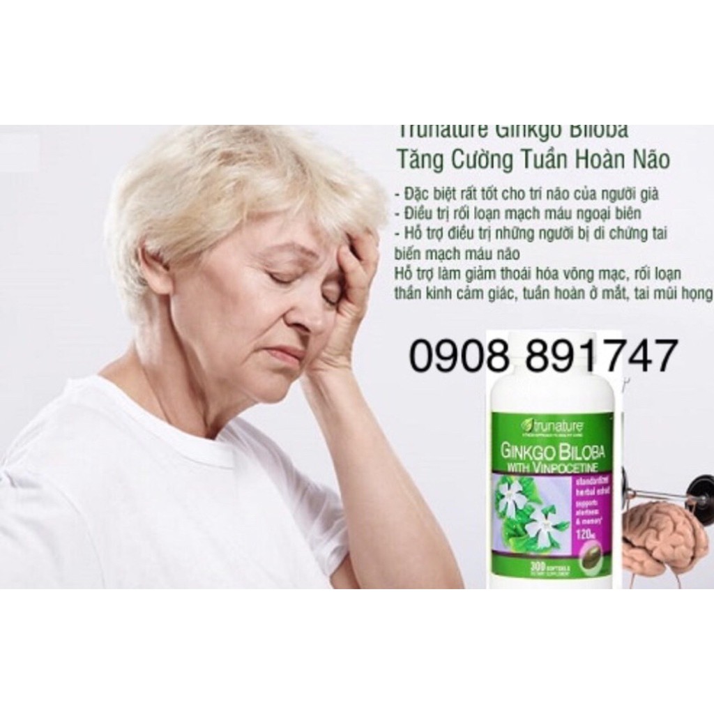 ( Mẫu mới) Viên uống bổ não trunature Ginkgo Biloba with Vinpocetine 340 viên