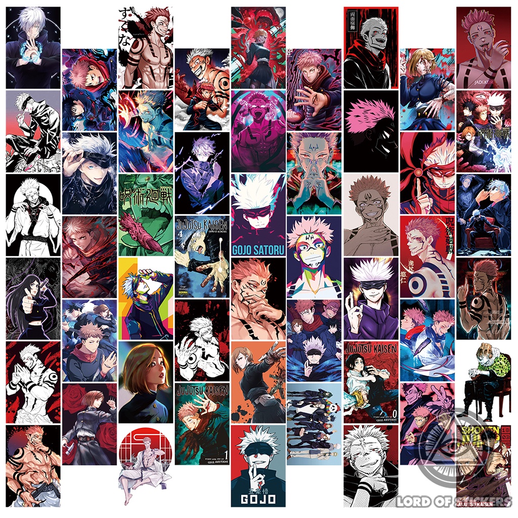 Set 50 Hình Dán Jujutsu Kaisen Sticker Anime Manga Chú Thuật Hồi Chiến Trang Trí Mũ Bảo Hiểm, Điện Thoại, Laptop, Xe, Sổ