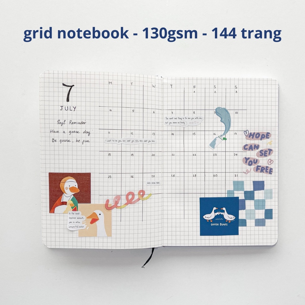 Sổ Tay A5 Ô Vuông Grid 130gsm Crabit X Kuchi - Great Like Goose - Ngỗng Tím
