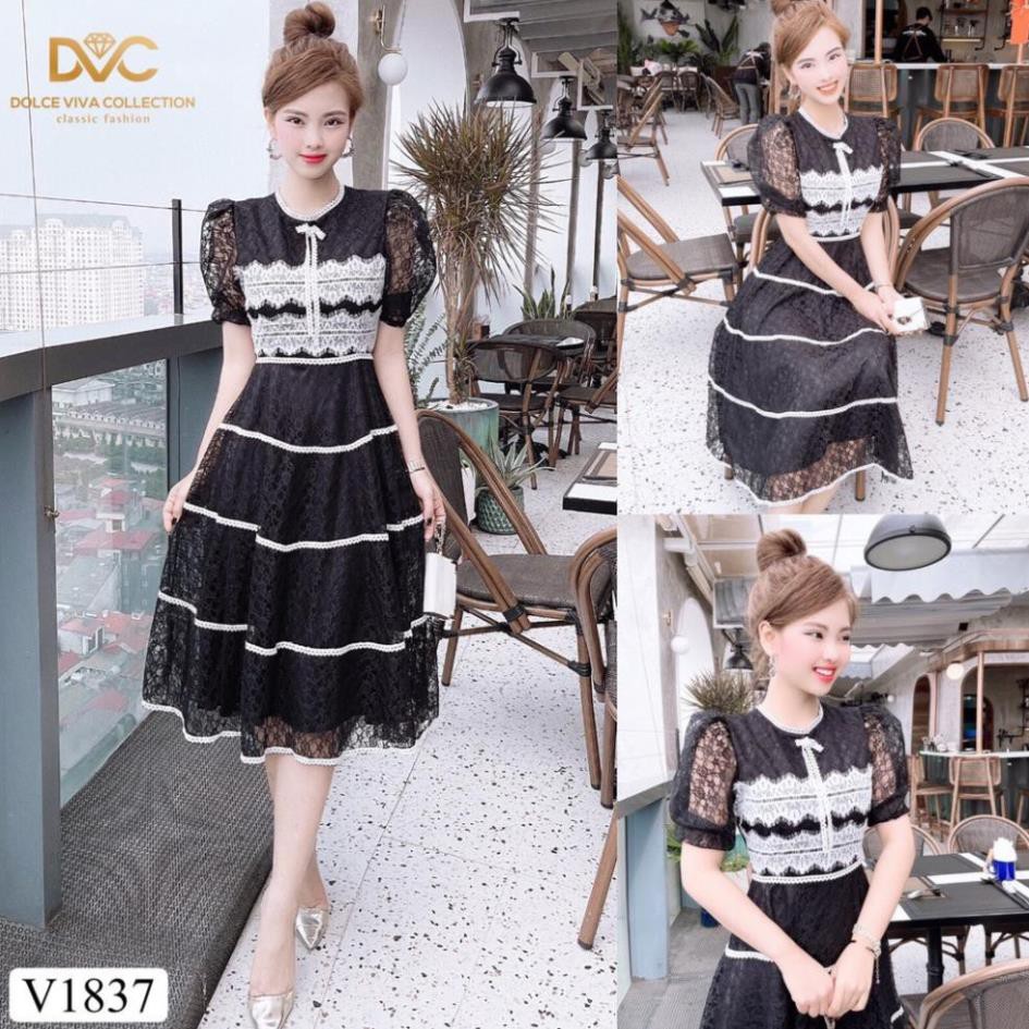 Váy ren đen phối ren trắng V1837 - Váy dvc - Kèm ảnh thật trải sàn do shop tự chụp