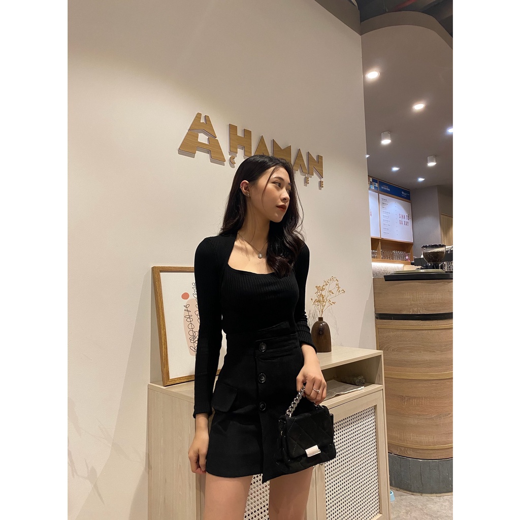 Chân váy nhung cạp lệch cúc dọc túi giả CV210 SUSTORE | BigBuy360 - bigbuy360.vn