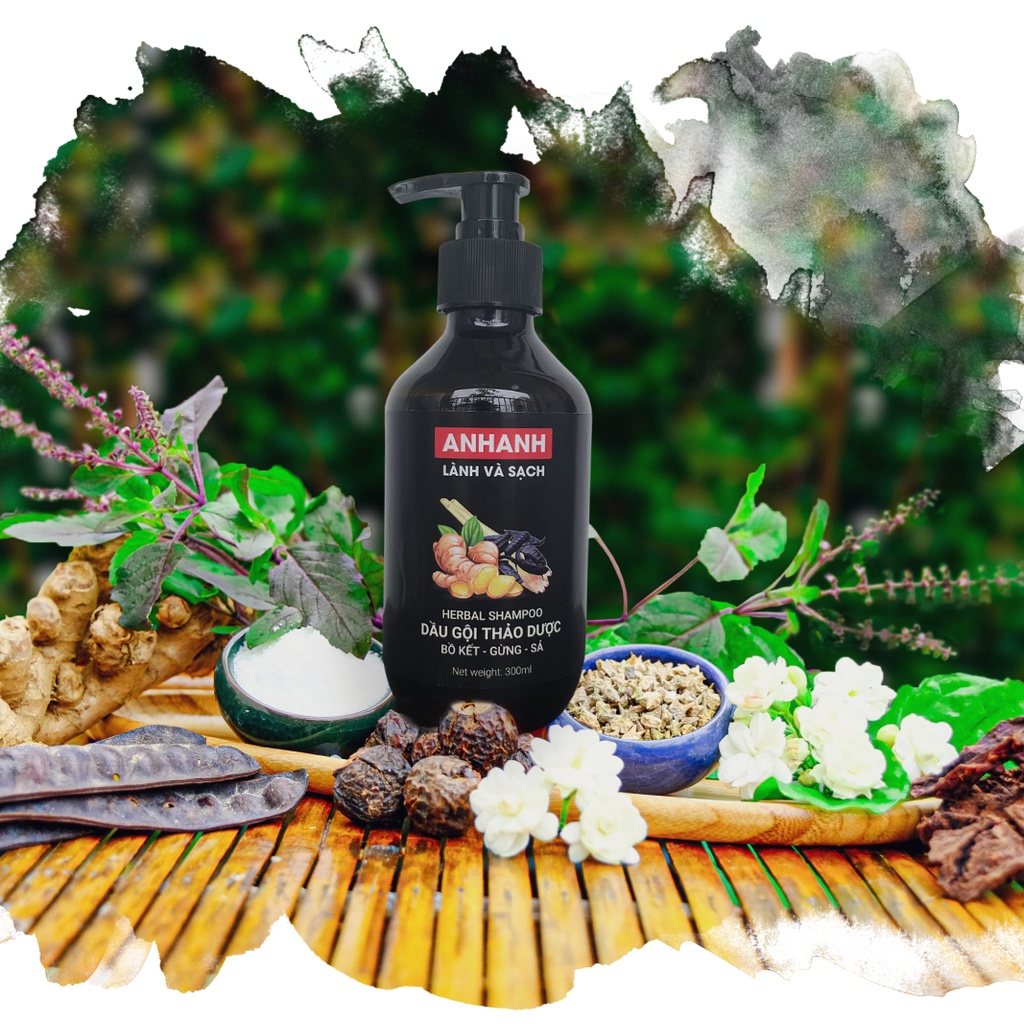 Cặp Dầu gội Xả dược liệu bồ kết - Xả bưởi cô đặc AnhAnh, dầu gội thảo mộc dưỡng tóc kiềm dầu, sạch gàu, nấm, ngứa