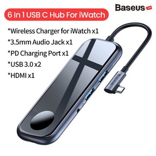 Hub chuyển type c baseus 6 in 1 type-c to 2xusb3.0 hdmi 3.5 audio sạc apple watch pd chính hãng