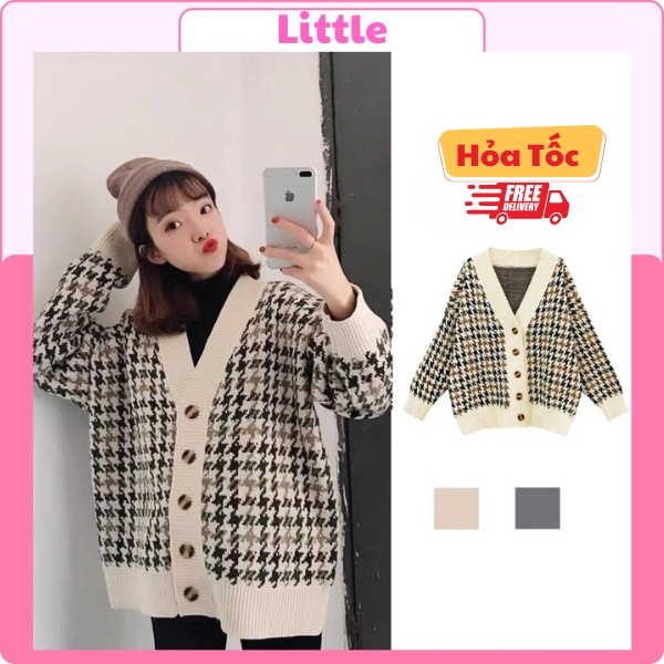 Áo Len Cardigan Nữ Họa Tiết Thổ Cẩm Kẻ Nhỏ Phong Cách Hàn Quốc