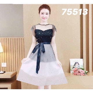 Đầm xòe thun phối lưới đính sao cột nơ xinh xắn - 75513