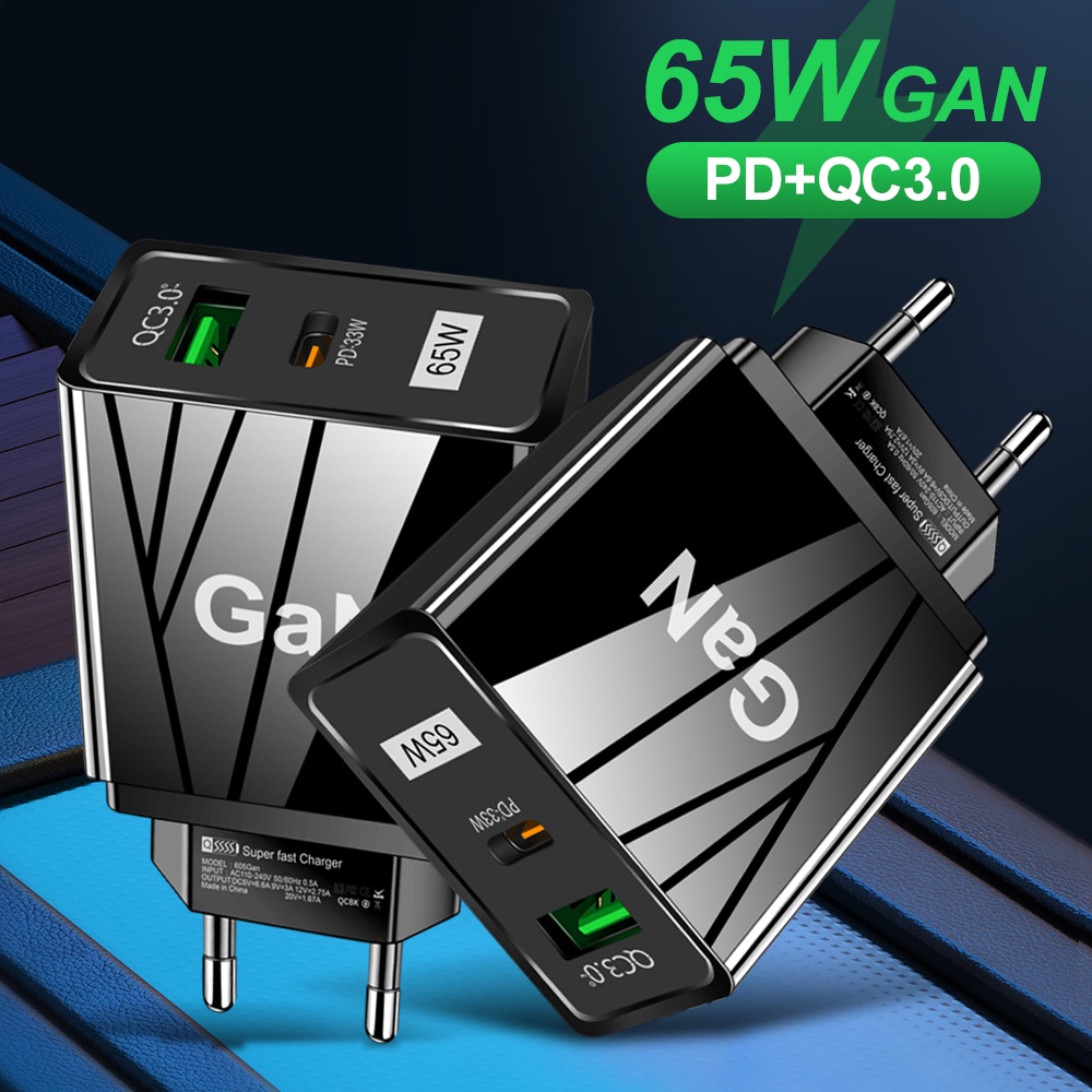 Cốc sạc nhanh TWITCH du lịch 65W gallium nitride USB PD 33W QC 3.0