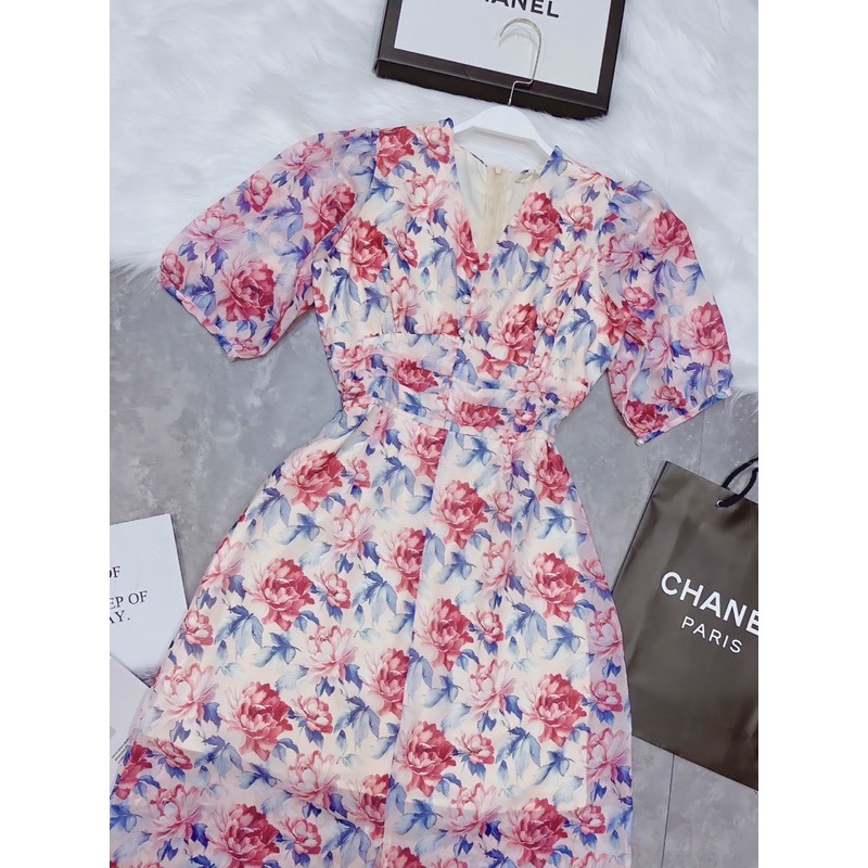 [Mã WASTMAY giảm 15% tối đa 30K đơn 150K] BÁN SỈ VÁY HOA HỒNG CỔ V LY EO CHO NỮ | BigBuy360 - bigbuy360.vn