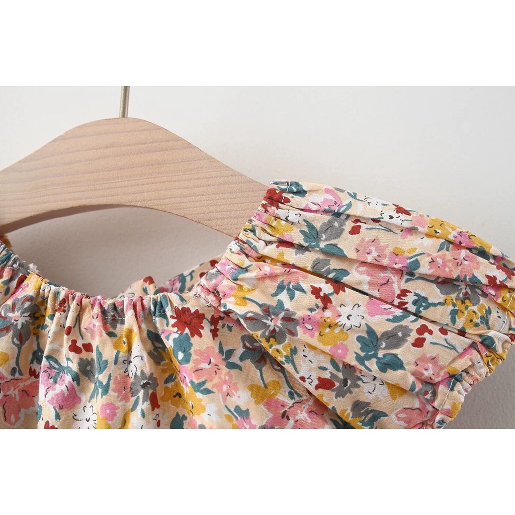 (7-14kg) Váy trẻ em Themoon Shop, váy hoa nhí nơ lưng phối voan màu hồng cute cho bé yêu, đầm trẻ con 6 tháng đến 3 tuổi