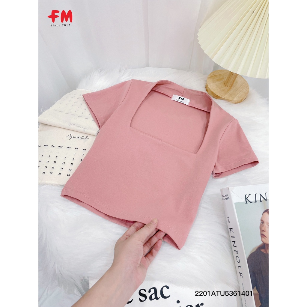 Áo Croptop FM STYLE Nữ Tay Ngắn Cổ Vuông Dáng Ôm Body Thời Trang Basic Phong Cách Hàn Quốc 210150012