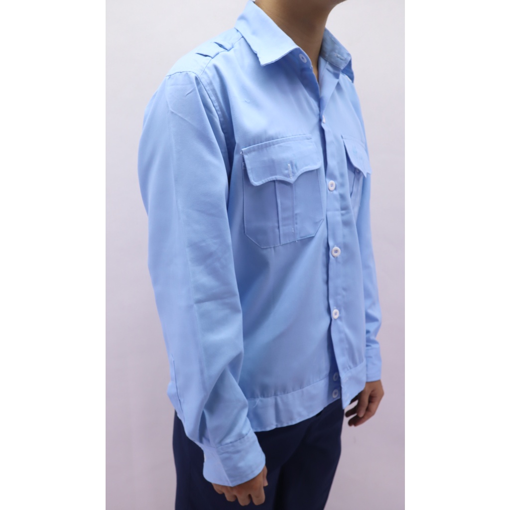 Áo bảo hộ lao động vải Kaki liên doanh, màu xanh hòa bình, sản xuất bởi Bảo hộ FFD