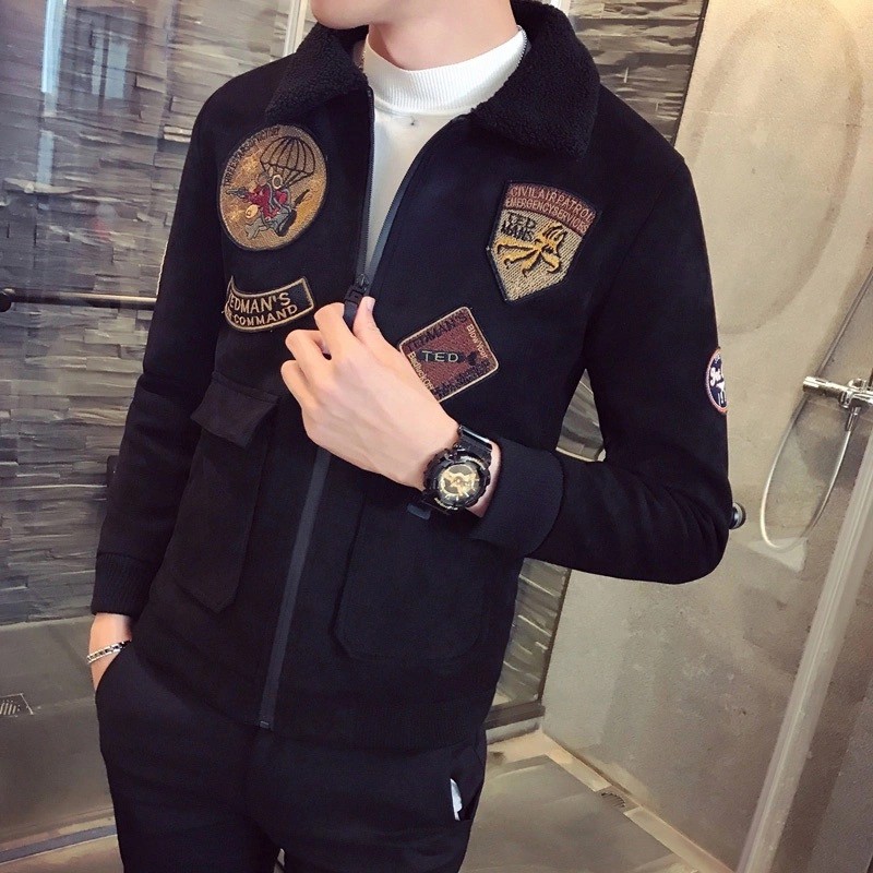 Áo khoác nam thu đông nhung phiên bản hàn quốc xu hướng áo khoác bomber nam áo dày chuẩn đẹp thời trang Quảng Châu