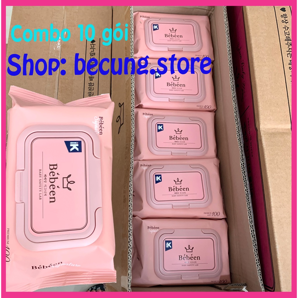 [Sỉ]. Thùng 10 gói khăn ướt Bebeen Hàn Quốc màu Hồng (4 lớp không mùi).