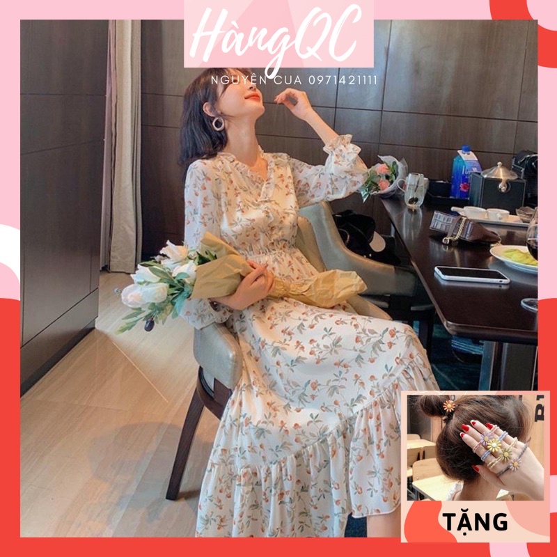 Váy Hoa Nhí Maxi Fullbox Bèo Cổ Sơ Mi Váy Maxi Chân Cá MS158