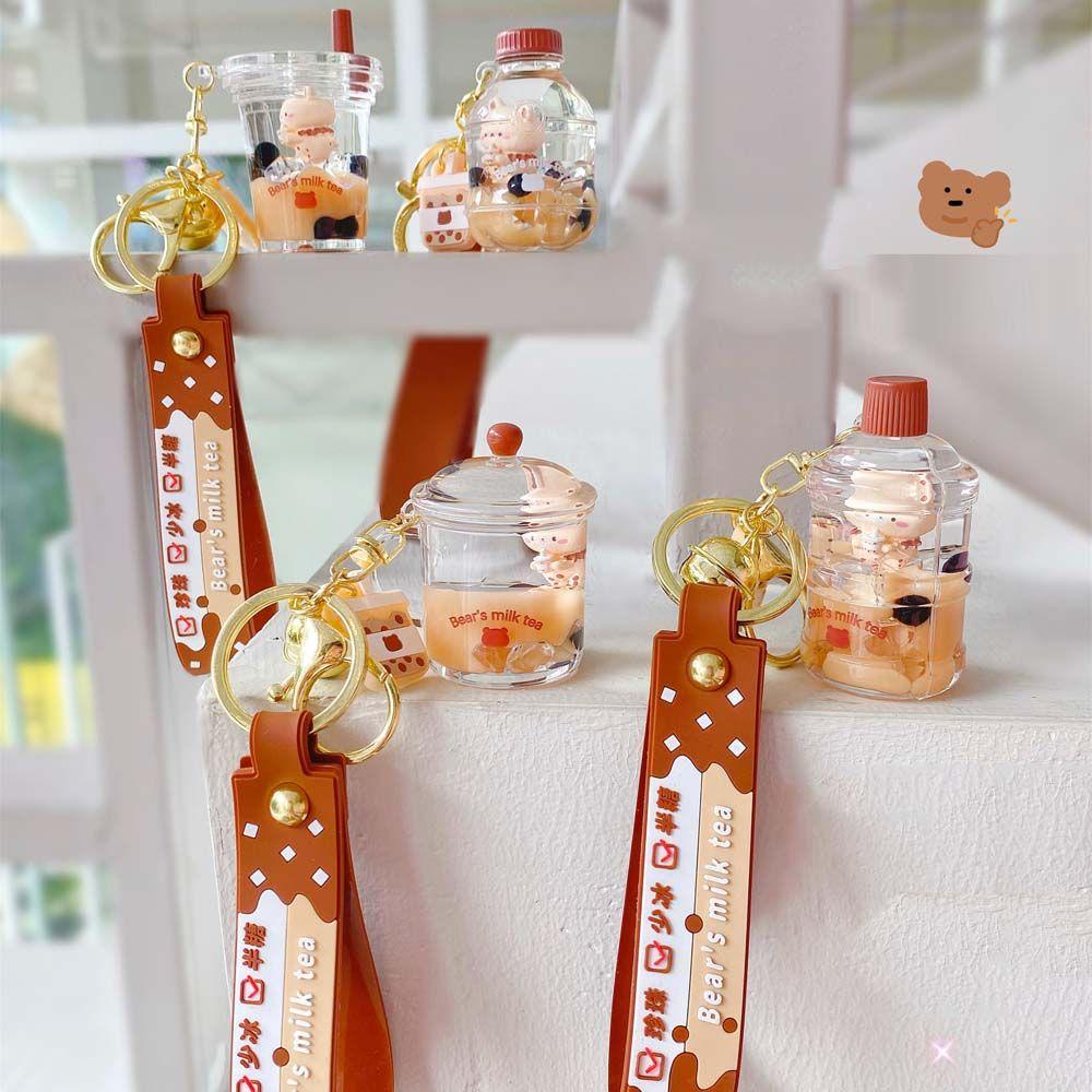 LANFY Móc Khóa Hình Ly Trà Sữa / Mèo Đính Kim Sa Lấp Lánh Kiểu Hàn Quốc Dễ Thương