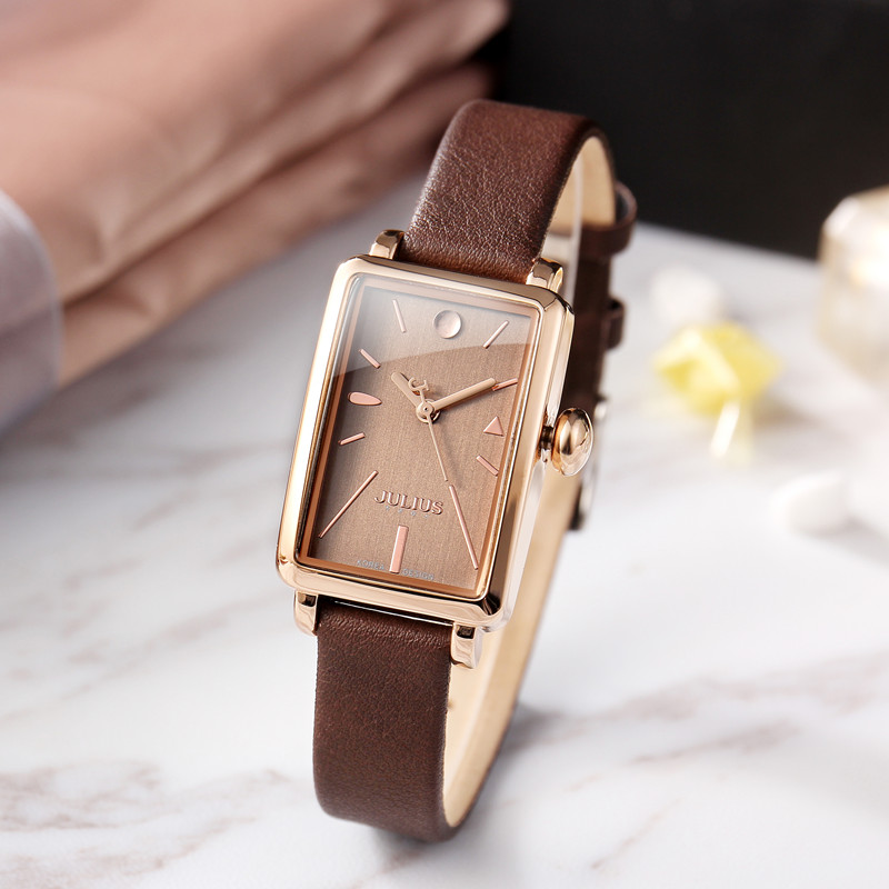 Đồng Hồ Quartz Julius Mặt Vuông Nhỏ Chống Thấm Nước Phong Cách Retro 941