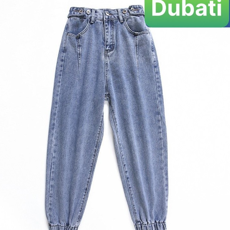 QUẦN BAGGY JEAN NỮ XANH ĐẬM LƯNG THUN ỐNG TÚM NÂNG MÔNG HÀN QUỐC PR-335 CAO CẤP -DUBATI FASHION