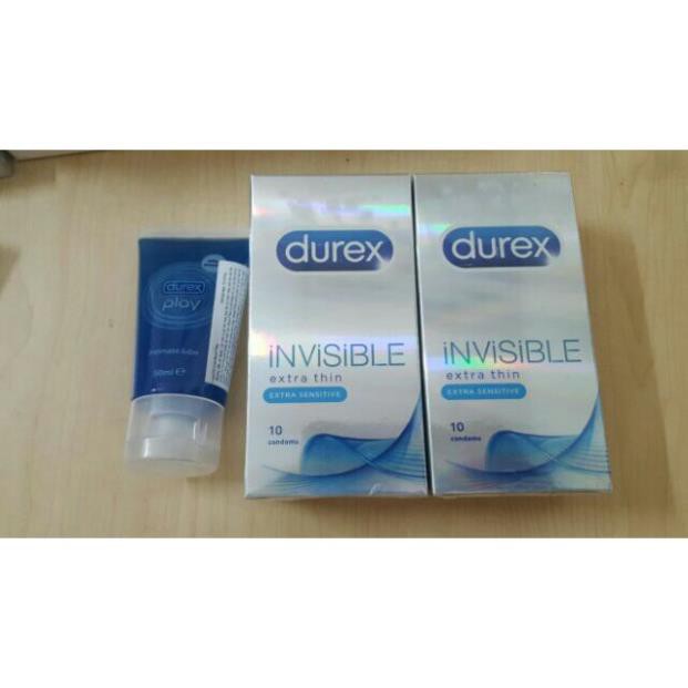 [COMBO 2 Hộp] Bao cao su Durex Invisible - BCS SIÊU MỎNG CẢM GIÁC THẬT + TẶNG 1 Gel Play 50 ml - 2 hộp 20 cái