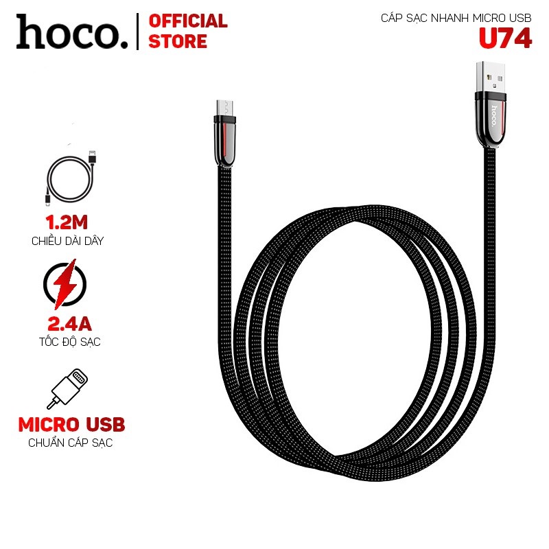 Cáp Sạc Nhanh 2.4A Cổng Micro Dài 1.2m Hoco U74