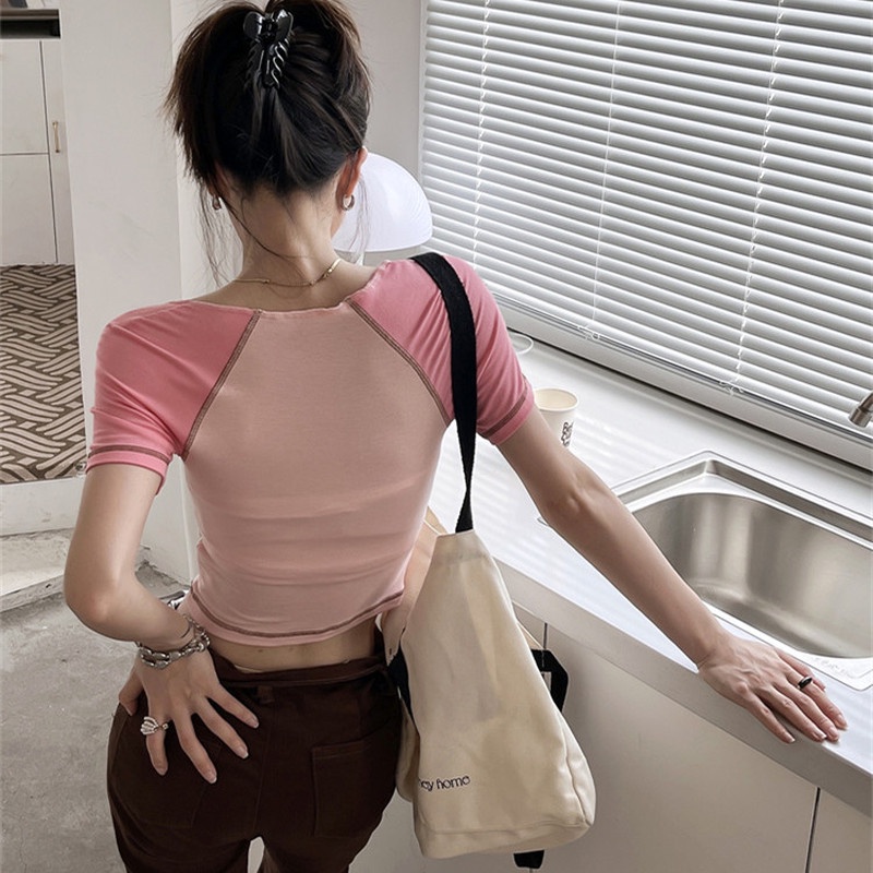 Áo Thun Croptop Tay Ngắn Dáng Ôm In Hình Mèo Dễ Thương