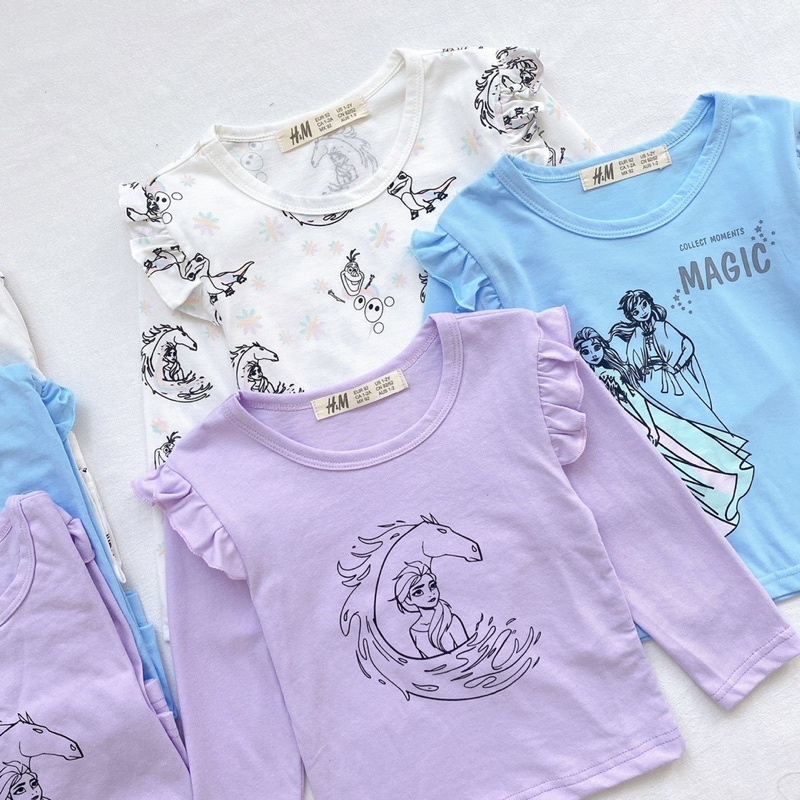 Áo dài tay thu đông bé gái - Set 3 áo cotton dài tay Elsa HM cho bé gái size 2-10t
