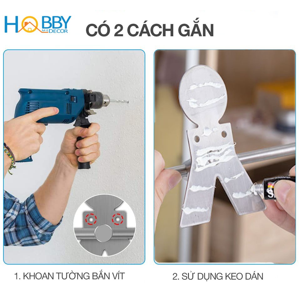 Giá treo móc phơi quần áo loại lớn Inox 304 dán tường gạch men - kèm keo dán sealant fix - HOBBY Home Decor GPM3