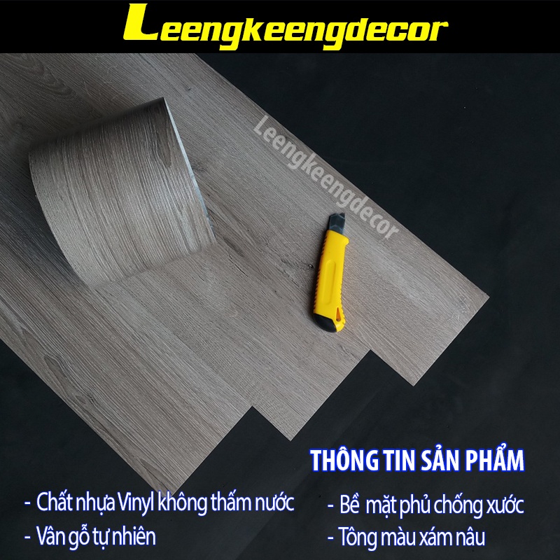 Miếng dán nền giả gỗ sẵn keo tự dính hàng loại 1 nhựa nguyên sinh mã 05 màu nâu xám