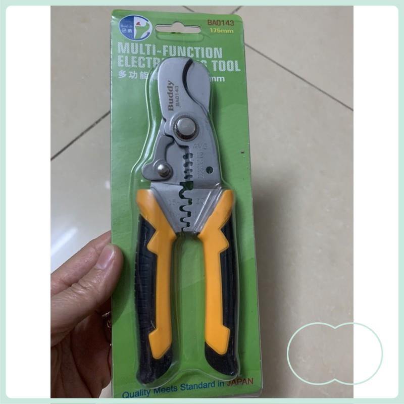 Kìm cắt dây đa năng cao cấp Nhật Bản 3 trong 1 Buddy BA0143 175mm Cắt cáp-Tuốt dây-Bấm cos.