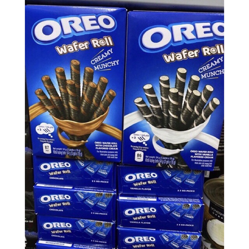 BÁNH QUẾ OREO WAFER ROLL HỘP 54G (3 GÓI x 18G) 2 VỊ