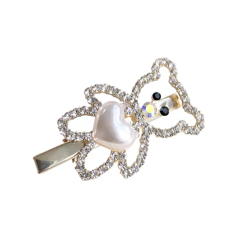 Kẹp Tóc Hình Gấu Đính Ngọc Trai Lấp Lánh Dễ Thương