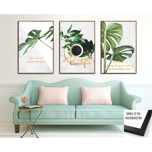 Bộ 3 Bức Tranh Treo Tường Lá Cây Nhiệt Đới Tropical Ly Cafe Trang Trí Quán Cafe Căn Tin Văn Phòng Làm Việc Salon Spa