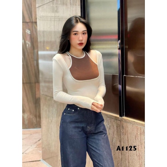 Áo thun phối yếm lai bầu tay dài vải thun gân tăm free size dưới 55kg