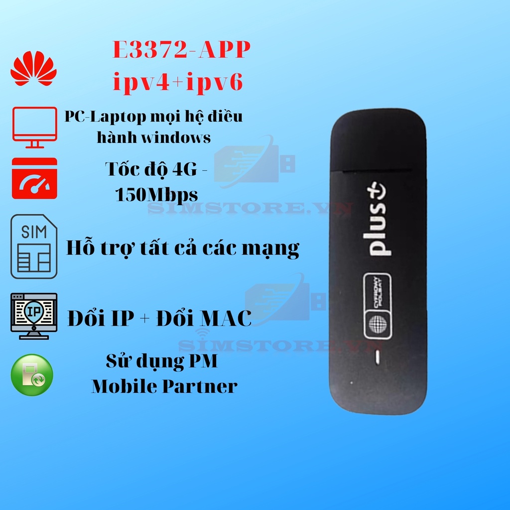 Dcom 4G E3372 MS2372 đổi ip , dcom 4g huawei hỗ trợ IPV6, dcom hilink và dcom app