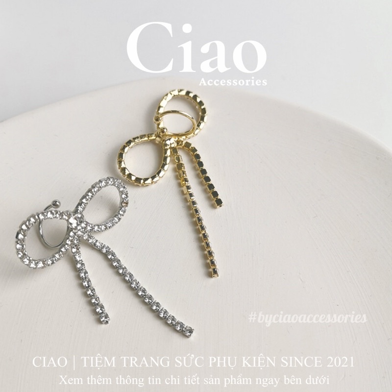[HOẢ TỐC 1H] Khuyên vành tai/ Kẹp vành tai mạ thiết kế hình nơ đính đá lấp lánh mã 22 Ciao accessories