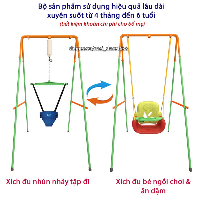 Combo xích đu nhún nhảy tập đi cho bé Jumper Kids JPG101 + ghế xích đu tích hợp bàn ăn dặm