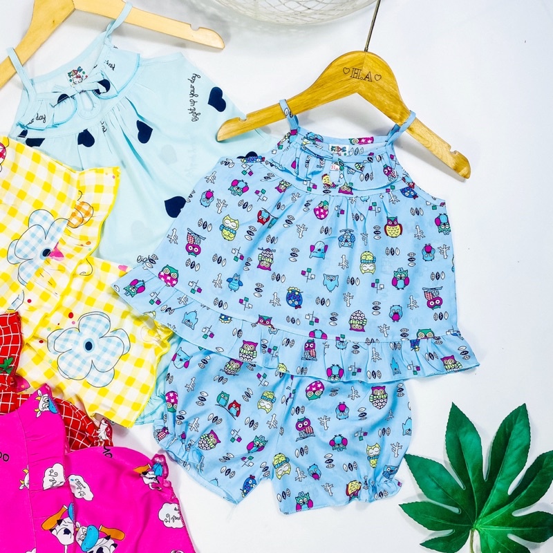 Đồ bộ tôn  mẫu 2 dây nhỏ lai bèo họa tiết đáng yêu cho bé gái 4-13kg - MeGauu DTN01