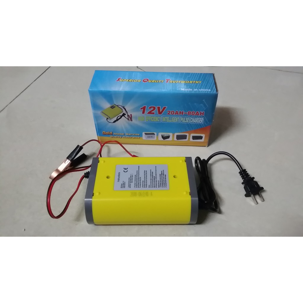 Bộ sạc bình ắc quy tự động 12V 20Ah-80Ah sạc acquy xe máy, xe hơi