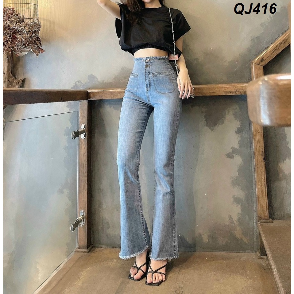 Quần Jeans Ống Pass Loe Lưng Siêu Cao QJ416