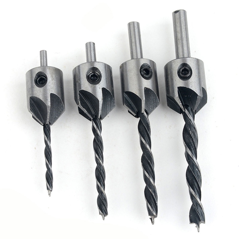 [newwellknown 0610] 4pcs HSS Countersink Wood Drill Steel Countersink Drill Set 5 Flute 3mm-6mm