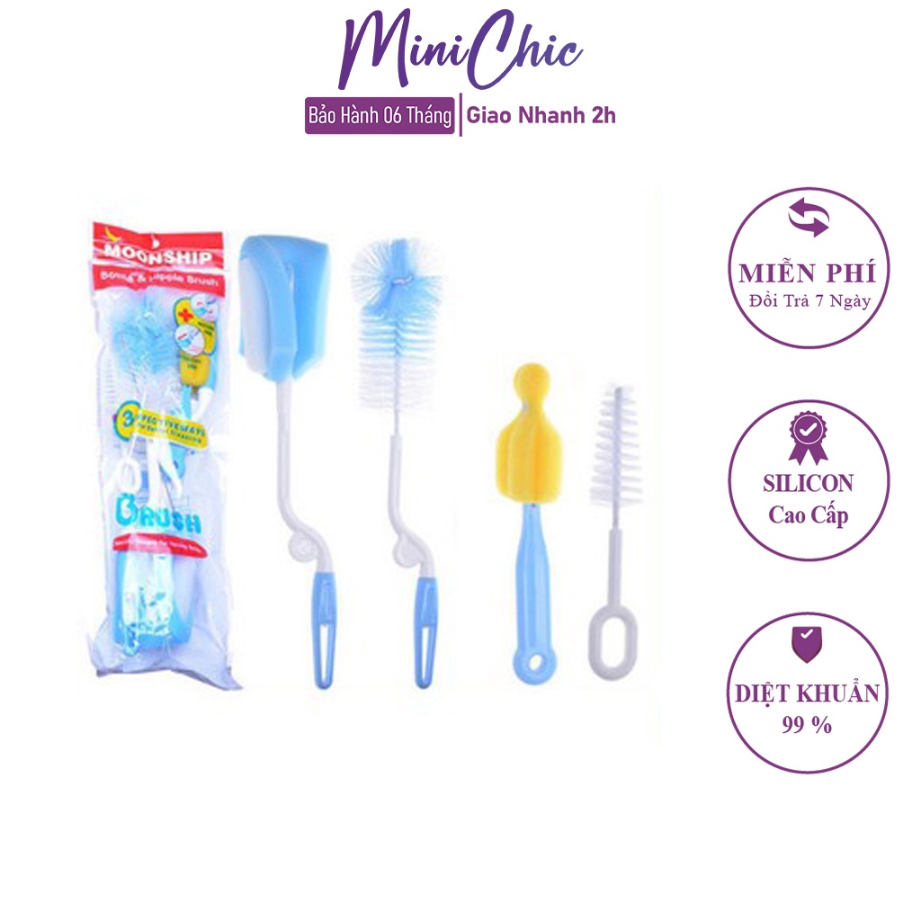 Bộ cọ rửa bình sữa, combo 4 dụng cọ rửa bình sữa nhanh chóng, tiện dụng