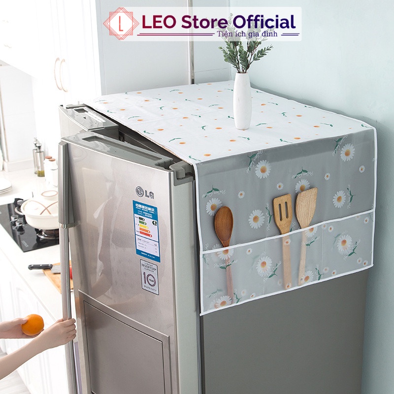 Tấm phủ tủ lạnh máy giặt chống bụi, khăn vải che tủ lạnh PVC không thấm nước hoa văn hiện đại Leos