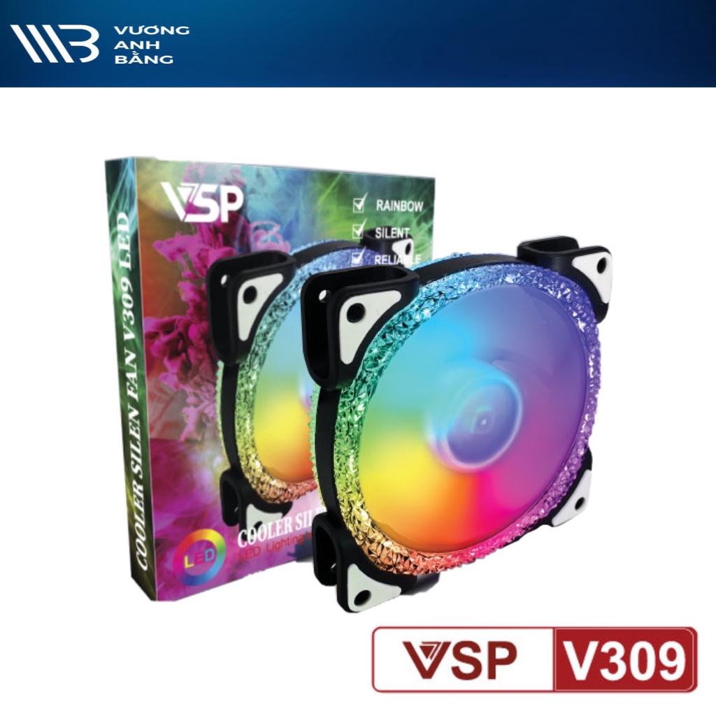 Fan Quạt case 12cm VSP V309 Led Rainbow Crytal