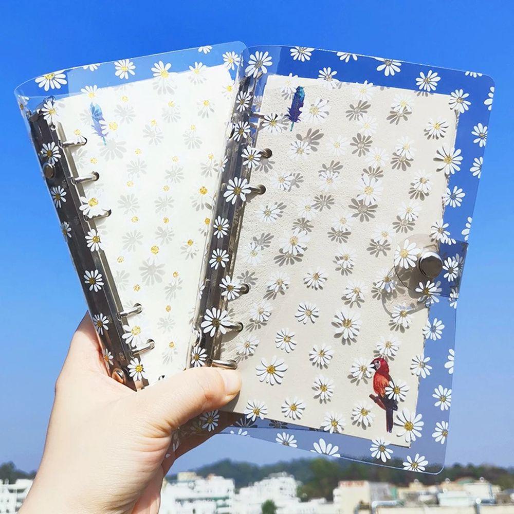 Pewany Sổ Ghi Chép Nhật Ký Cỡ A6 / A7 6 Trong Suốt Họa Tiết Hoa Cúc Có Vòng Nhẫn