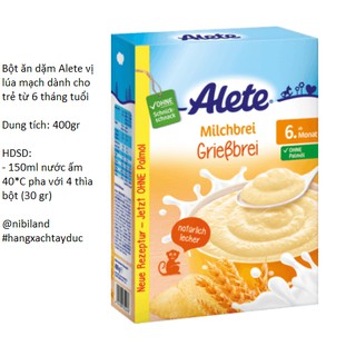 Bột ăn dặm Alete dành cho trẻ từ 6 tháng tuổi