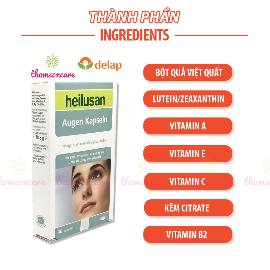 Viên sáng mắt Heilusan Augen Kapseln Hộp 30 viên bổ mắt, giảm mỏi, khô nhức mắt, giảm cận thị, nhập khẩu từ Đức