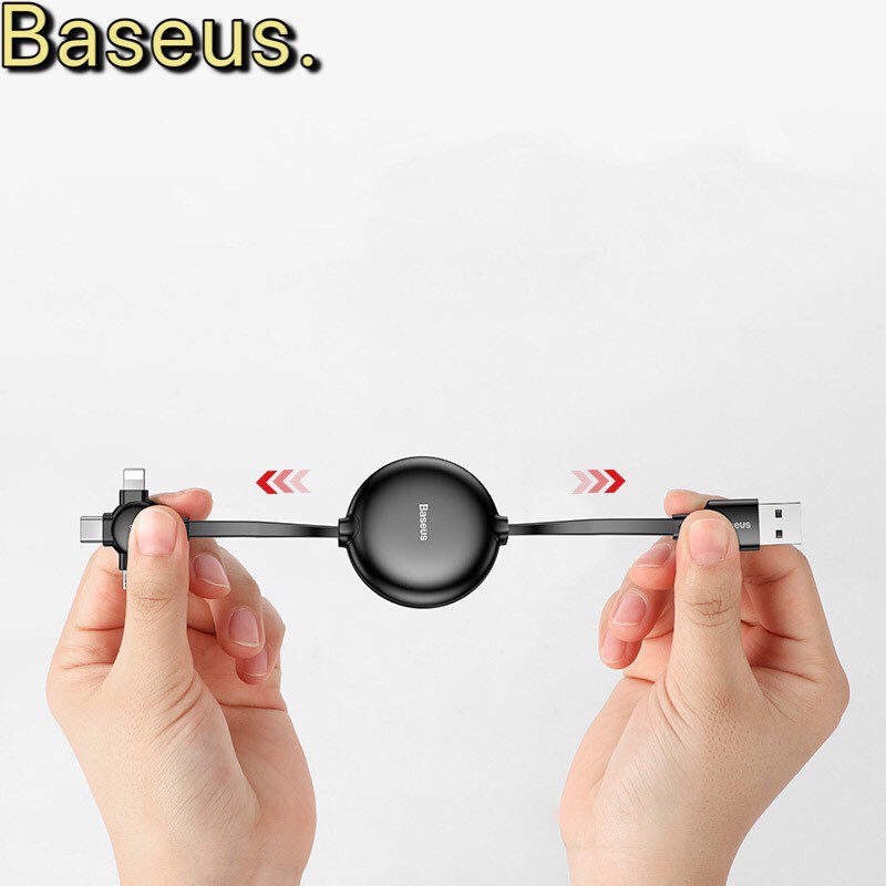 Dây cáp sạc dây rút Baseus Little Octopus LV389 tích hợp 3 đầu Type C/Micro USB/(3A ,1M)