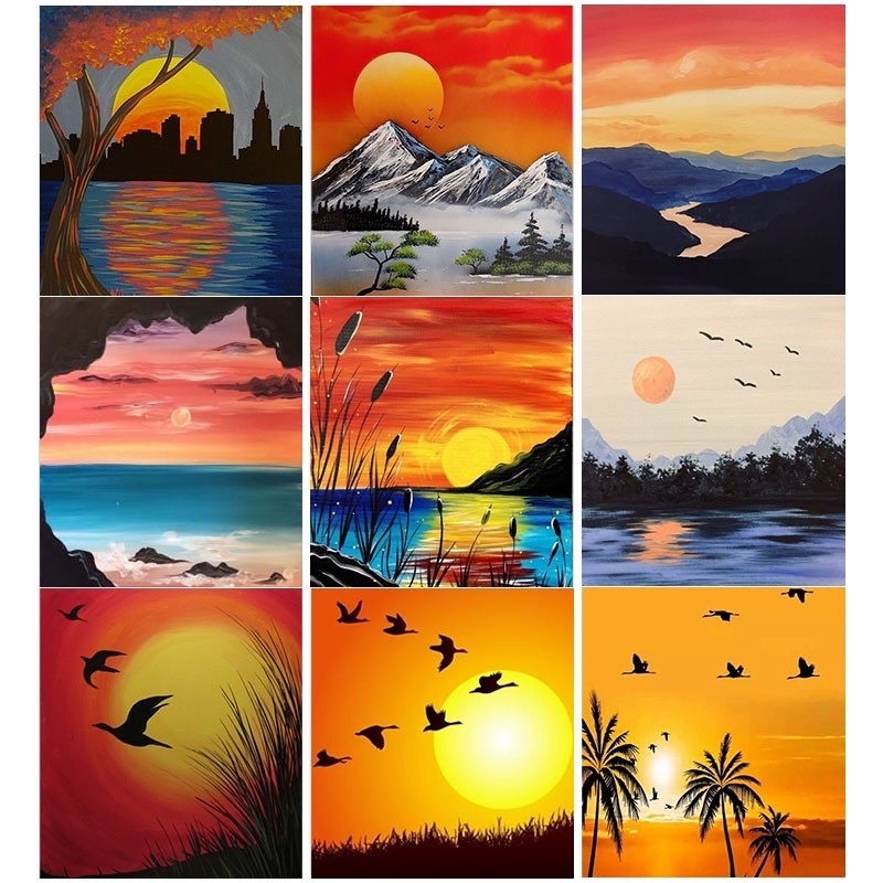 Bộ tranh đính đá 5D họa tiết phong cảnh hoàng hôn độc đáo DIY dùng trang trí