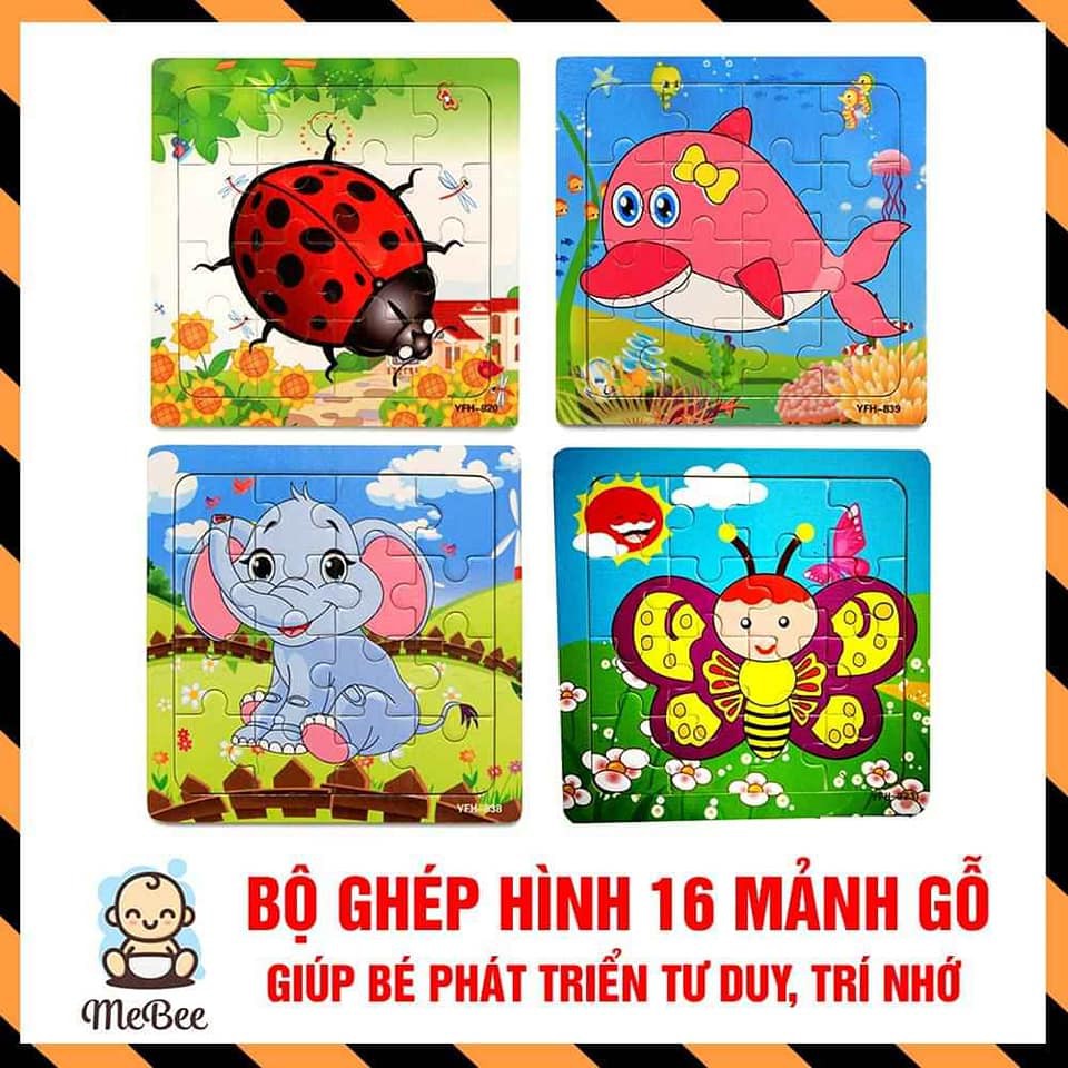 Bộ 12 tranh ghép hình gỗ 16 mảnh( 12 hình khác nhau)