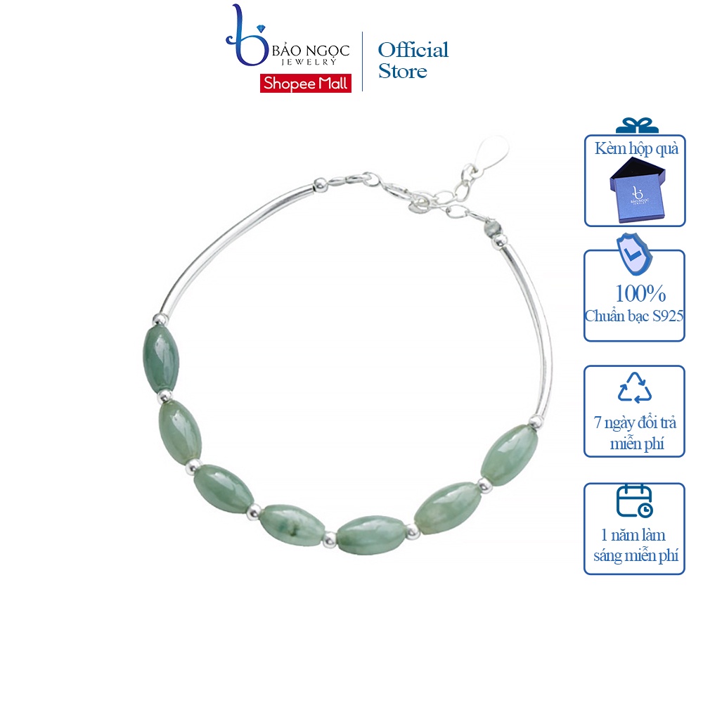 Vòng tay nữ phối đá xanh ngọc jade miến điện cho nữ dáng vòng kiềng bạc 925 LTT08 Silver Bracelet - Bảo ngọc jewelry